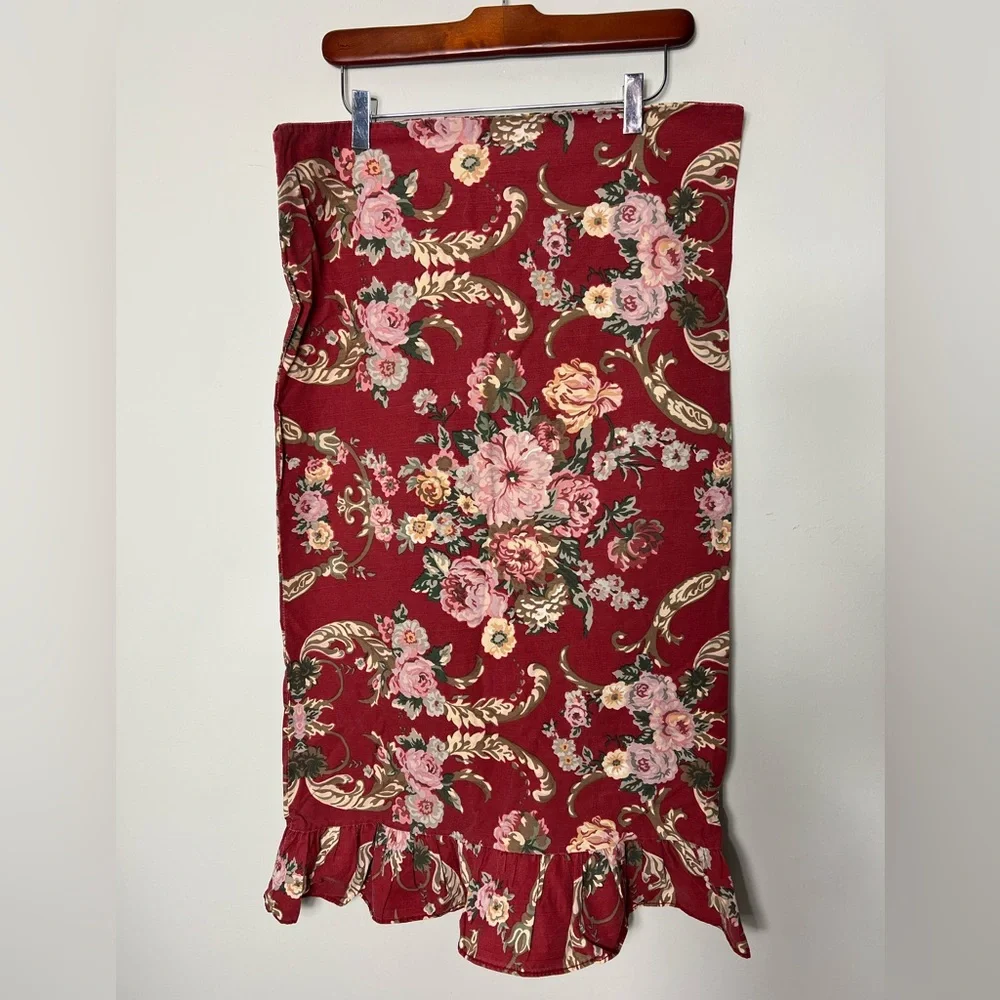 Vintage Ralph Lauren 100% Cotton Pillowcase Ruffle Trim Red Floral Rose